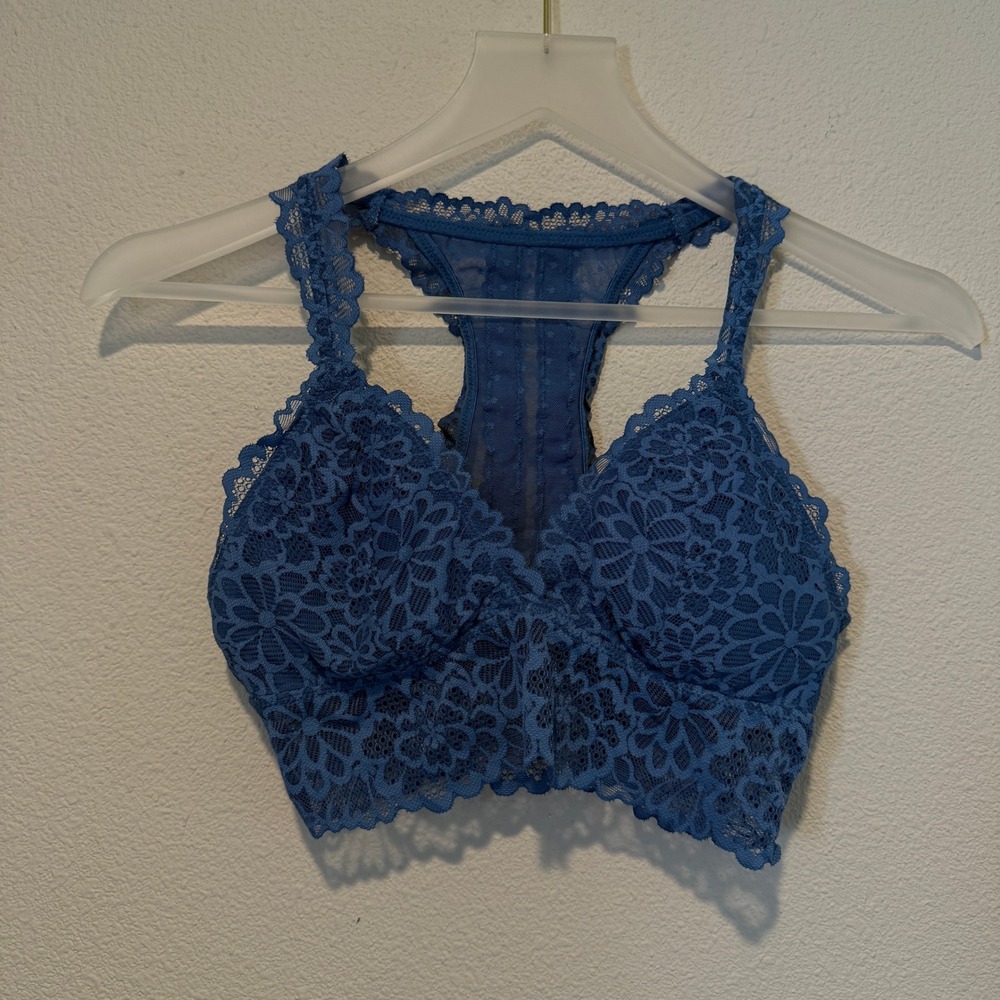 Aerie‎ Blue Lace Racerback Bralette Medium Floral Pattern Soft Comfort